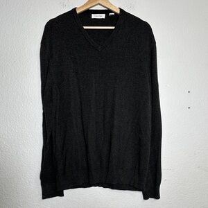 Calvin Klein Men’s Large Gray V-Neck Long‎ Sleeve Pullover Sweater Business Work